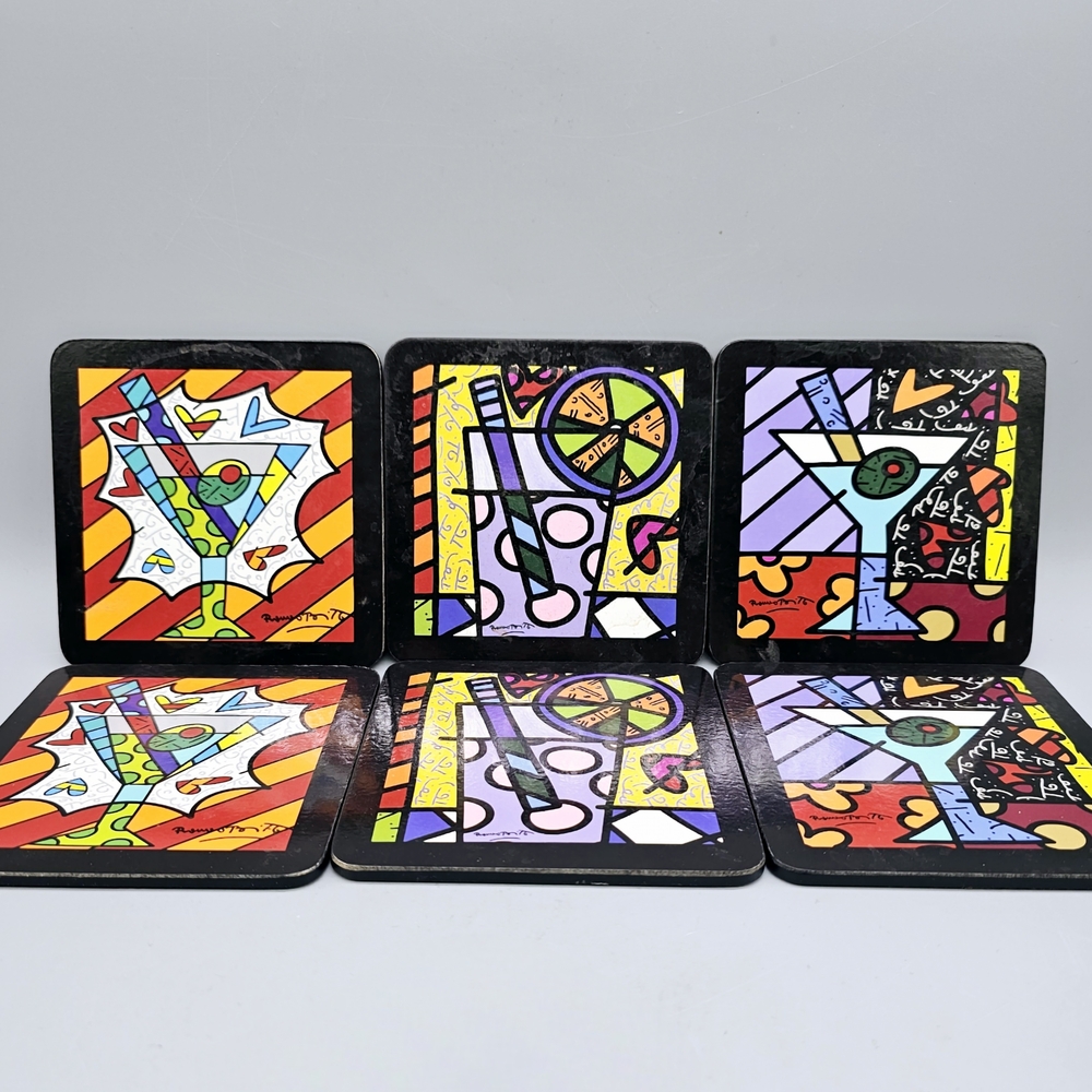 Romero Britto Art 4" Martini Cocktail Coasters Set Of 6